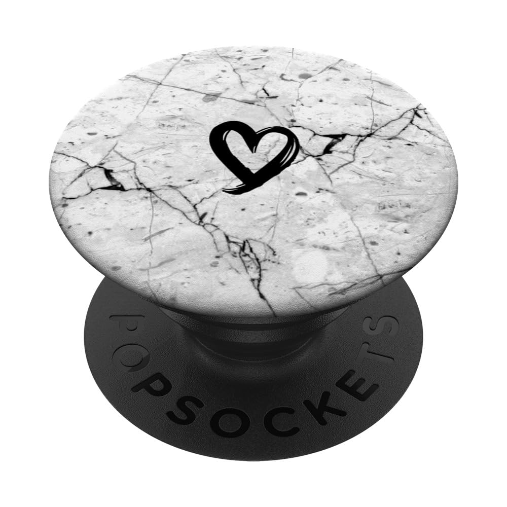 Black Minimalist Heart White PopSockets Swappable PopGrip