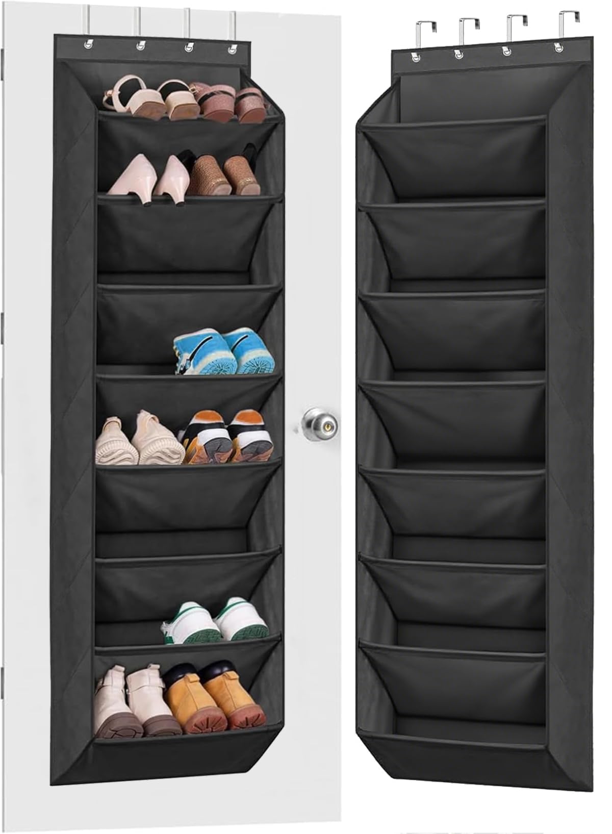 MISSLO 8 Shelf Over Door Shoe Organizer, Hanging Shoe Rack with Deep Pockets Back of Door Storage fits 20 Pairs, Closet Shoe Storage Organiser Holder Hanger for Narrow Doors, Black