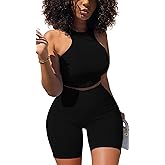 GOBLES Women's Sexy 2 Piece Outfits Sleeveless Crop Top With Shorts Jumpsuits