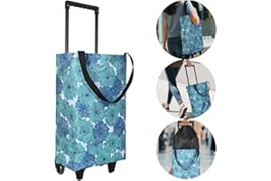 HOSDZOU Small Collapsible Shopping Cart,Shopping Cart with Wheels,Folding Portable Bag,Waterproof Rolling Bag,Trolley Tote Stair Climbing for Traveling,Gift for Women,Older (Flower,Expandable Bag)