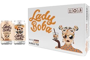 (Pack of 24) Lady Boba 24 Cans. Milk Bubble Tea with Boba Pearls in a Can (10.7oz/can) with Thank You Card. Choose One from Variety of Flavors: Classic, Brown Sugar, Taro, Matcha Latte. Ready To Drink Beverage. (Classic)