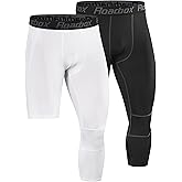 Roadbox Men's One Leg Compression Tights Pants, 3/4 Basketball Football Single Leg Leggings, Athletic Base Layer Underwear