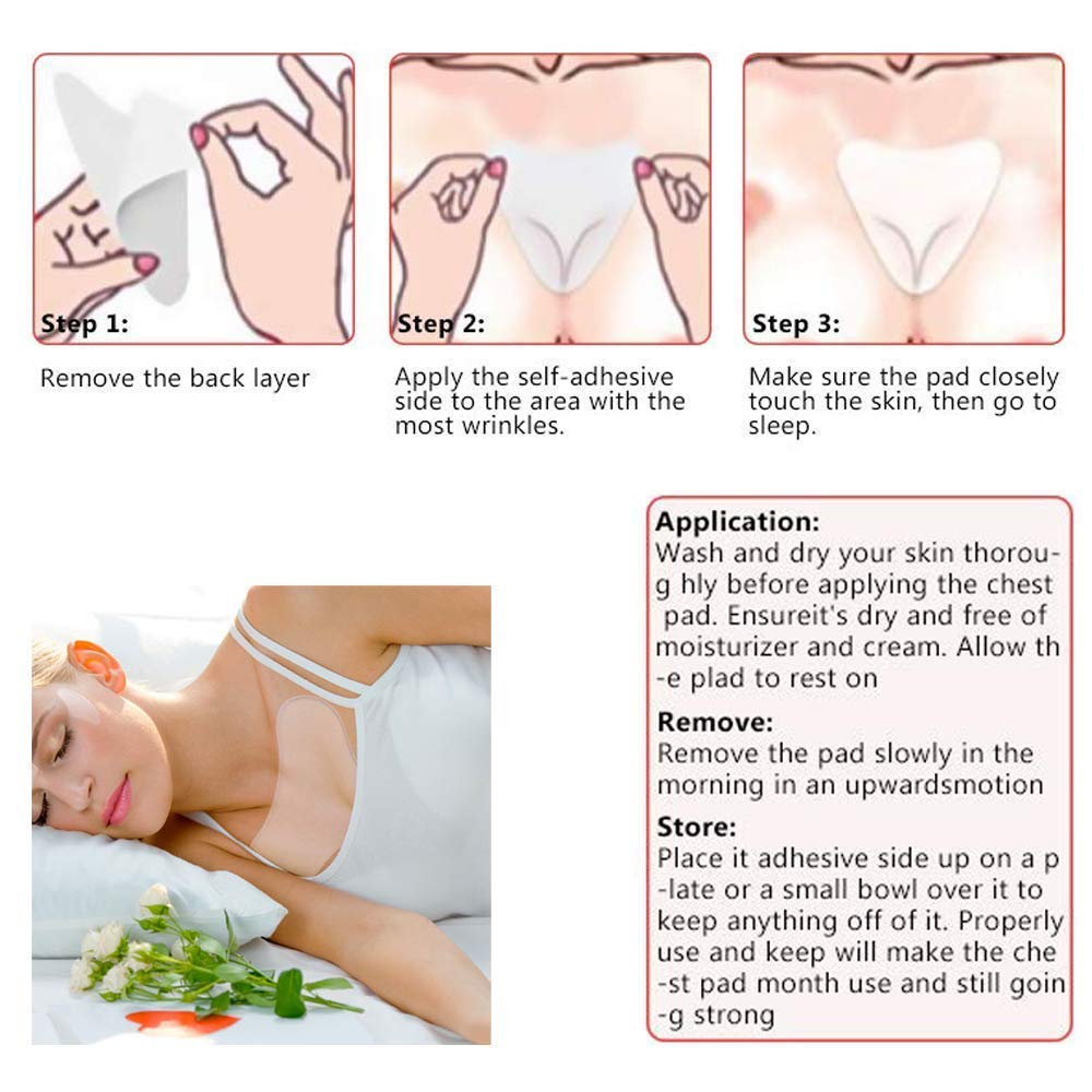 El parche antiarrugas para el escote, MS.DEAR almohadillas antiarrugas hechas de silicona de grado médic para la eliminación y eliminación de arrugas de piel y escote y reduce las líneas finas