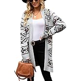 chouyatou Women's Western Aztec Print Open Front Long Cardigan Sweaters with Pockets