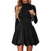 Wenrine Women Long Sleeve Bubble Mini Dress Bodycon Mock Neck Casual 2025 Cocktail Club Party Dresses
