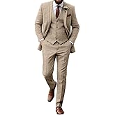 Aowdoy Retro Tweed Herringbone Suit for Men Slim Fit 3 Pieces Mens Suit Groom Dress Tuxedos Prom Suit Jacket Vest Pants