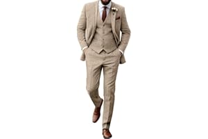 Aowdoy Retro Tweed Herringbone Suit for Men Slim Fit 3 Pieces Mens Suit Groom Dress Tuxedos Prom Suit Jacket Vest Pants