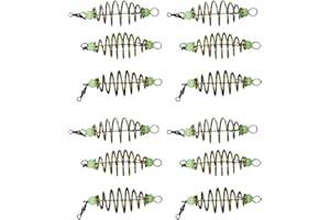 SEWACC 24Pcs Fishing Bait Cage, Olive Shape Spring Fishing Feeder Lures Cage with Luminous Bead, Carbon Steel