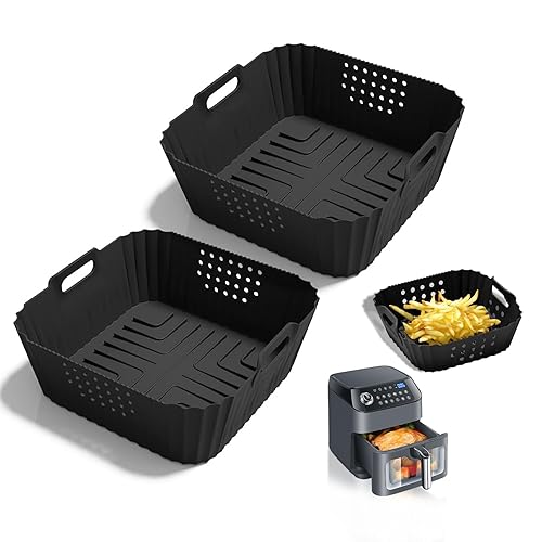 2PCS Ninja Double Stack Air Fryer Liners,Silicone Air Fryer Liner for Ninja Double Stack 7.6L Air Fryer SL300UK, Ninja Air Fryer Accessories for Air Fryer Ninja Double Stack (Black)