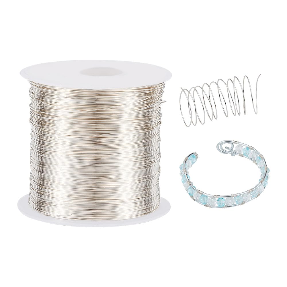 NBEADS 26 Gauge 0.4mm Copper Wire, 38m Jewellery Wire Silver Plated Copper Beading Metal Wire for Jewelry Crafts Stringing Model Making Gardening Wrapping
