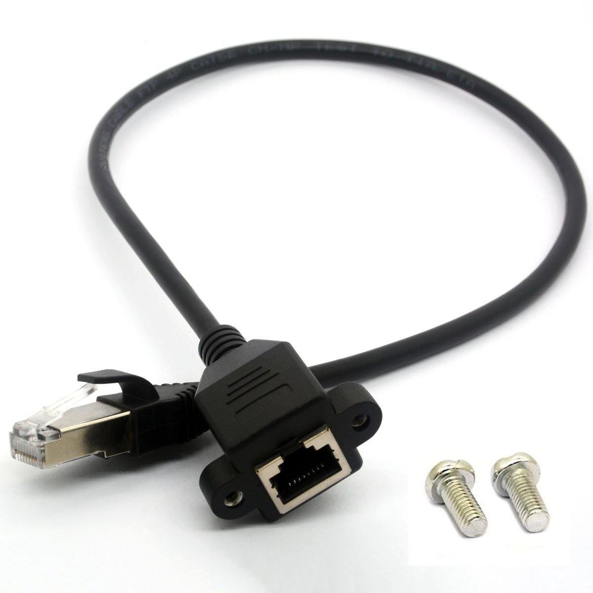 RJ45 Ethernet Extension Cable Cat 5E/5 Cat 6 Male to Female Shielded Screw Panel Mount Internet LAN Network Lead (30 CM)