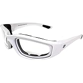 CAHHCA Motorcycle Riding Glasses Clear Lenses with Foam Padding, White Frame and Carry Bag