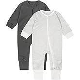 Teach Leanbh Baby Boys Girls 2-Pack Footless Pajamas Cotton 2 Way Zipper Long Sleeve Romper Jumpsuit Sleep and Play