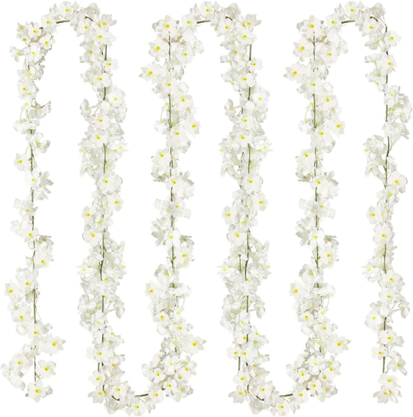 UNIQU 4pcs Artificial Cherry Blossom Vines Artificial Flowers for Outdoors Hanging Silk Flowers Garland for Wedding Party Home Decor Japanese Kawaii Decor (White)
