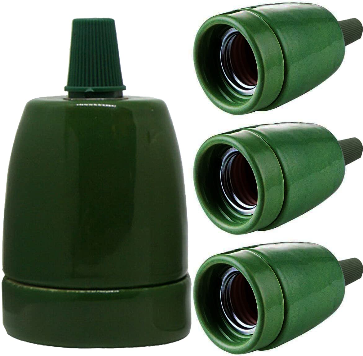 LEDSone E27 Adapter Lamp Holder, 4PCS E27 Light Bulb Holder Solid Screw E27 Socket Bulb Lamp Base Porcelain Ceramic Holder with Cord Grips (Green)