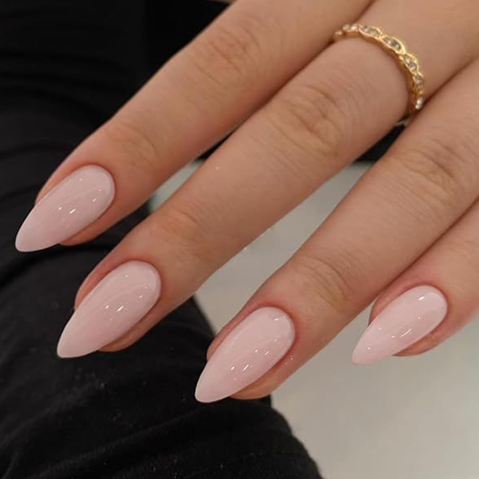 Modelones Pink Press on Nails Almond, Spring Easter Medium Fake Nails, Reusable Nail Kit with Nail Glue Adhesive Tabs Mini Nail File, Nails Press Ons 32Pcs 16 Sizes, Women Girl Gift