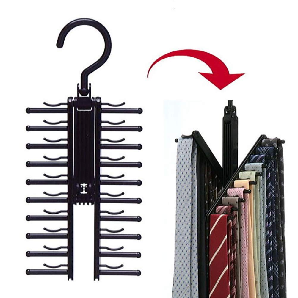 J-ouuo Multifunction Tie Rack 20 Rows Tie Rack Holder with Non Slip Clips 360 Degree Rotation Tie and Belt Hanger Swivel Space Saving Organizer