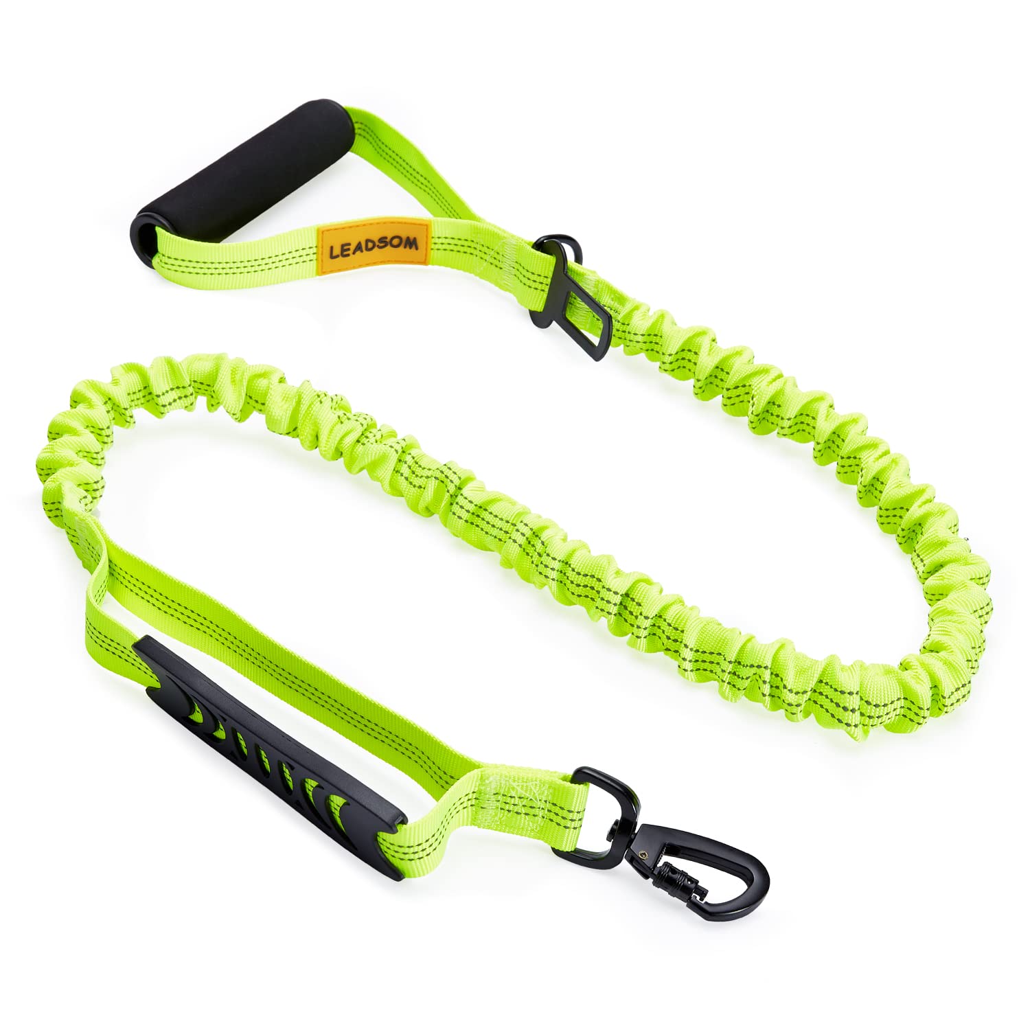 LEADSOM 6FT Highly Reflective Heavy Duty Elastic Bungee Medium and Large Dog Leash Shock Absorbing with Comfortable Padded Handle and Traffic Handle Suitable for Training Green