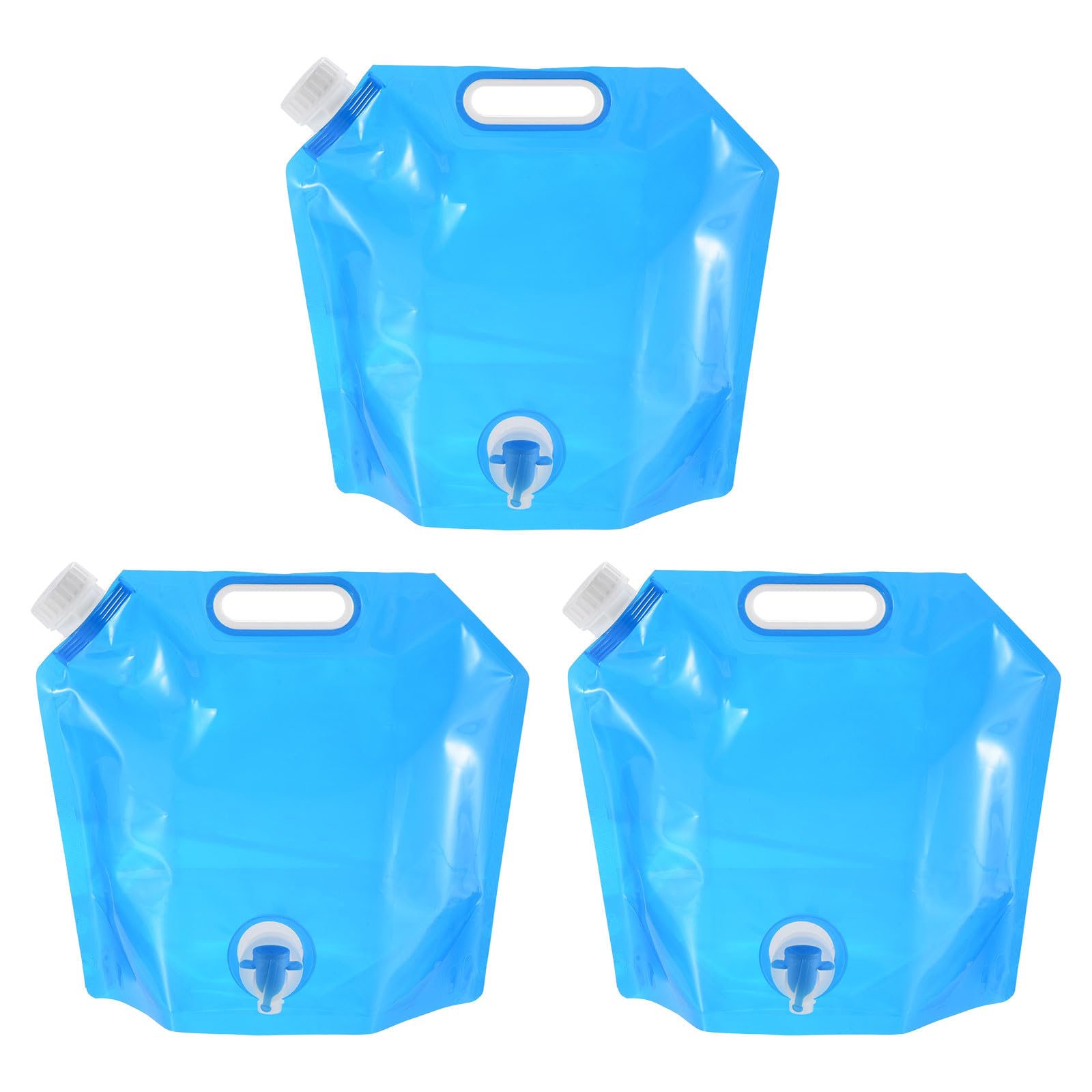 PATIKIL 1.3 Gallon Collapsible Water Container Bag with Spigot, 3 Pack PE Folding Water Jug Carrier for Camping, Hiking, Emergency Water Storage, Blue