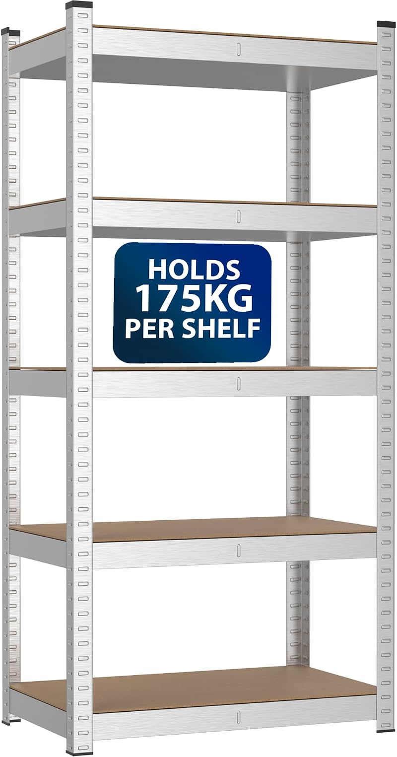 ZENO 5 Tier Garage Shelving Heavy Duty Metal Warehouse Racking 175KG Silver