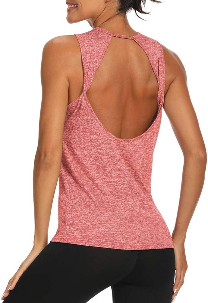 Mippo Workout Tops for Women Yoga Tank Tops Loose Fit Open Back Shirts Gym Clothes: Clothing