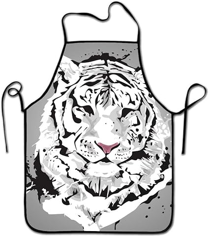 liubajsdj-Damen-Küchenschürze mit weißem Tiger, ohne Taschen