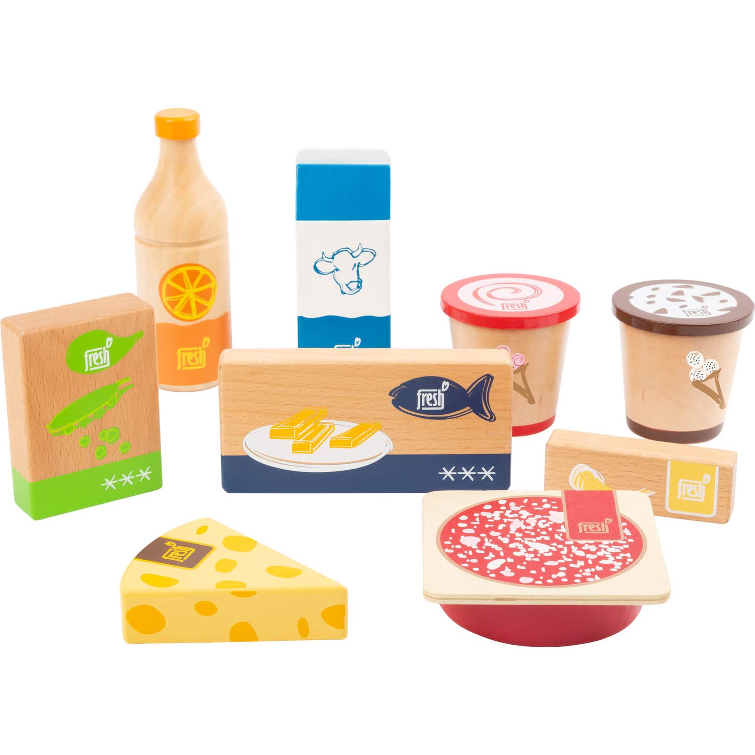 Small Foot 11441 Frozen and Chilled Food Set fresh, made of wood, accessories for play stores & kitchens, 9 pcs.