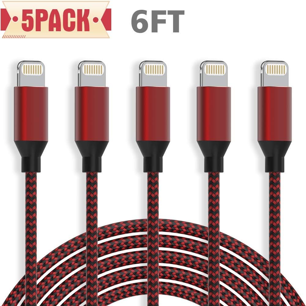 HOVAMP MFi Certified 6Pack[3/3/6/6/6/10ft] Nylon Braided iPhone Charger Lightning Cable Fast Charging&Syncing Long Cord Compatible iPhone 11Pro Max/11Pro/11/XS/Max/XR/X/8/8P/7 and More-Silver&White