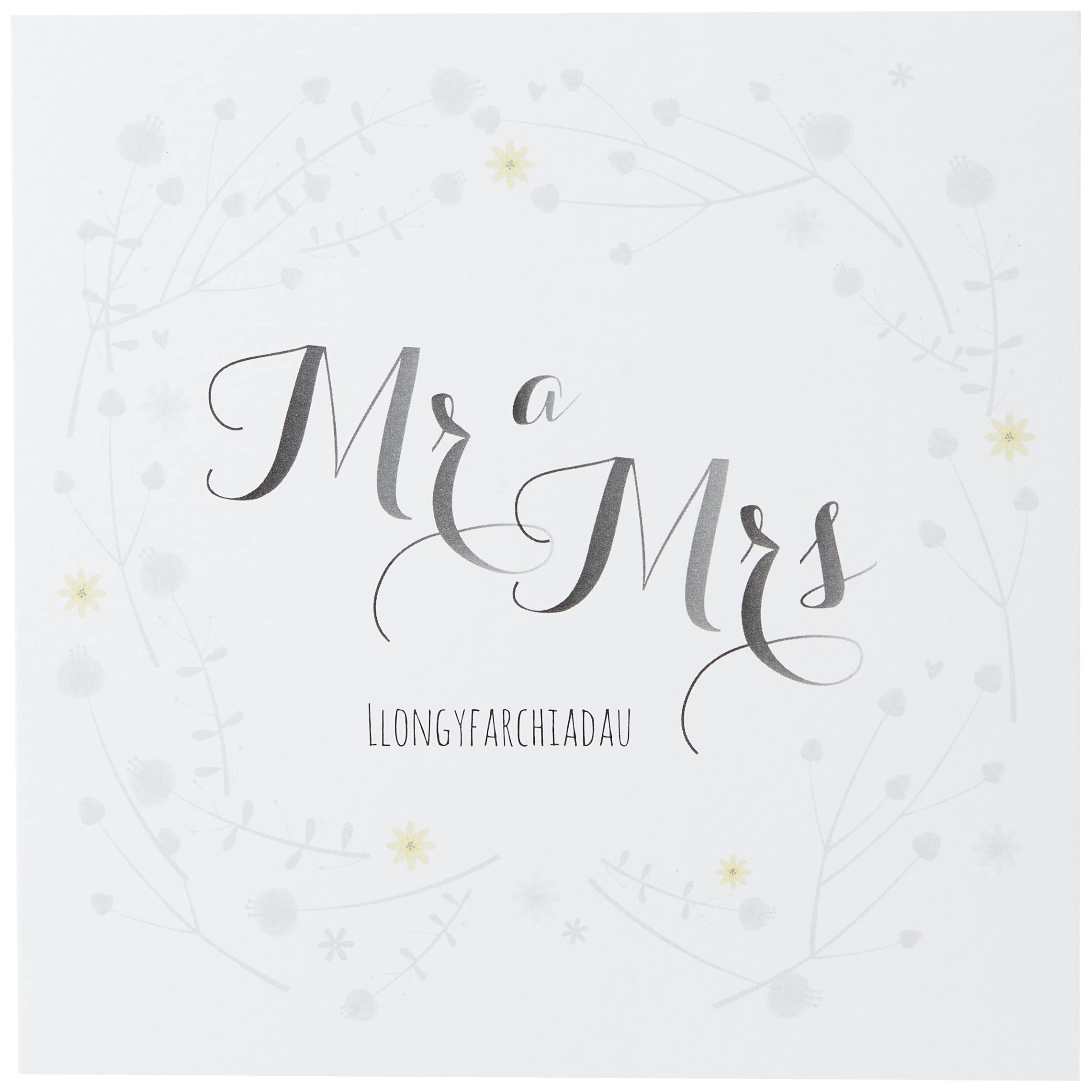 Claire Giles Greeting Cards, Welsh Wedding Card, Mr & Mrs, Flowers design Wedding Congratulations Greeting Card