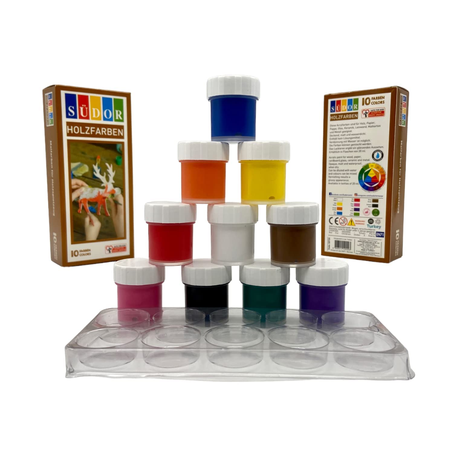 SÜDOR Wooden Toy Paints 10 Colours 20ml Each Acrylic Water Based for Children and Adults Paint Set for Kids Painting on Wood 10 x 20ml