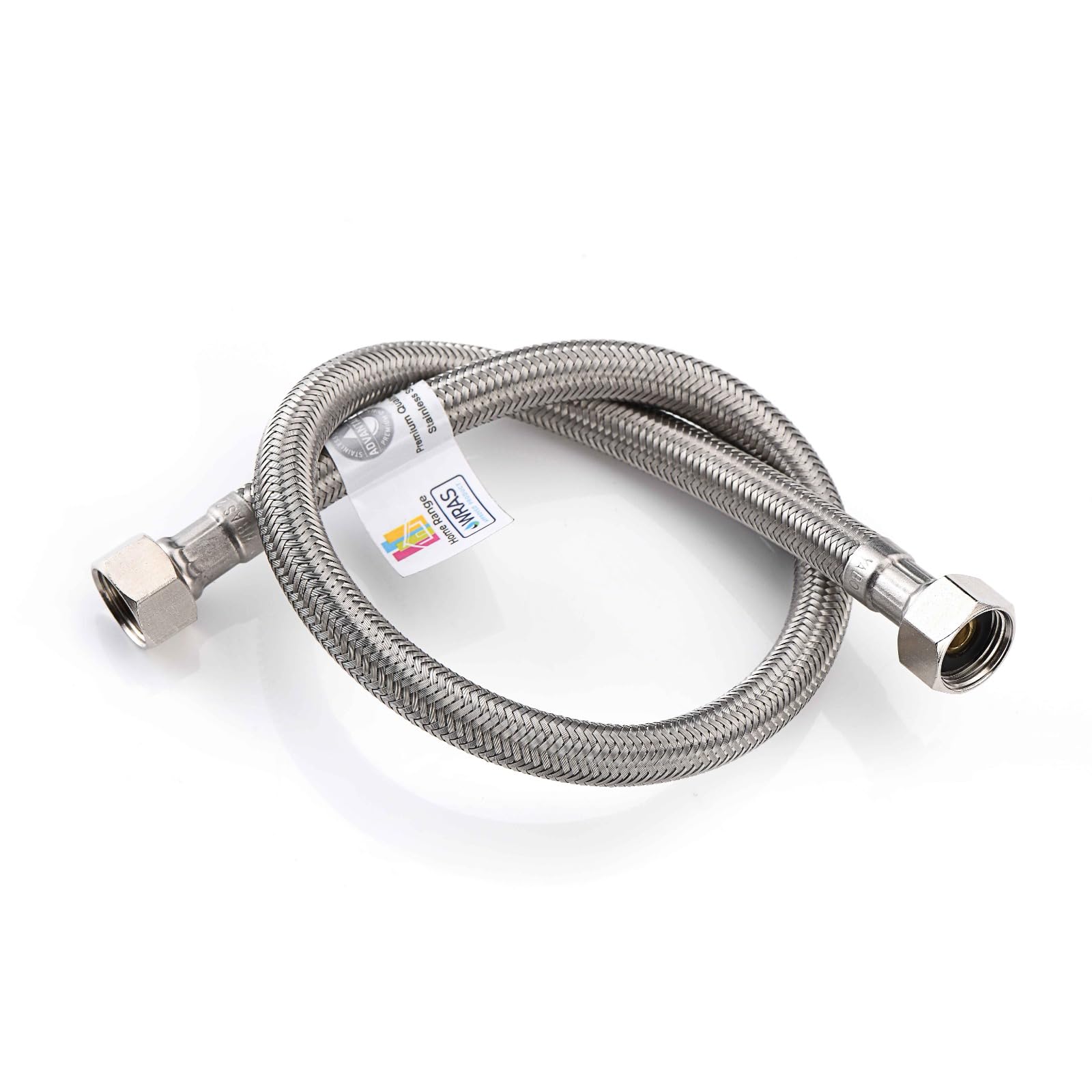 Home Range 500mm 3/8" x 3/8" | Available in 2 Lengths | Flexible Connector Hose Pipe WRAS Approved, Stainless Steel Braided, 10 Bar Pressure, 90°C, BSP Female Fitting for Plumbing & Kitchen Use