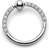 Junyeyebi Titanium Implant Grade Cartilage Earring & Nose Ring, Luxe Titanium Hoop Set with Statement Zirconia Row, 16G 18G 8mm 10mm Hinged Clicker for Septum & Cartilage(clear)