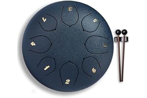 Ic Iclimetree Steel Tongue Drum – 6Inch 8 Note Rain Drum for Outside Garden, Meditation & Music Education Soothing, Hand-Tuned Steel Drum Instrument & Music Gift for Family, Friends & Kids(Navy Blue)