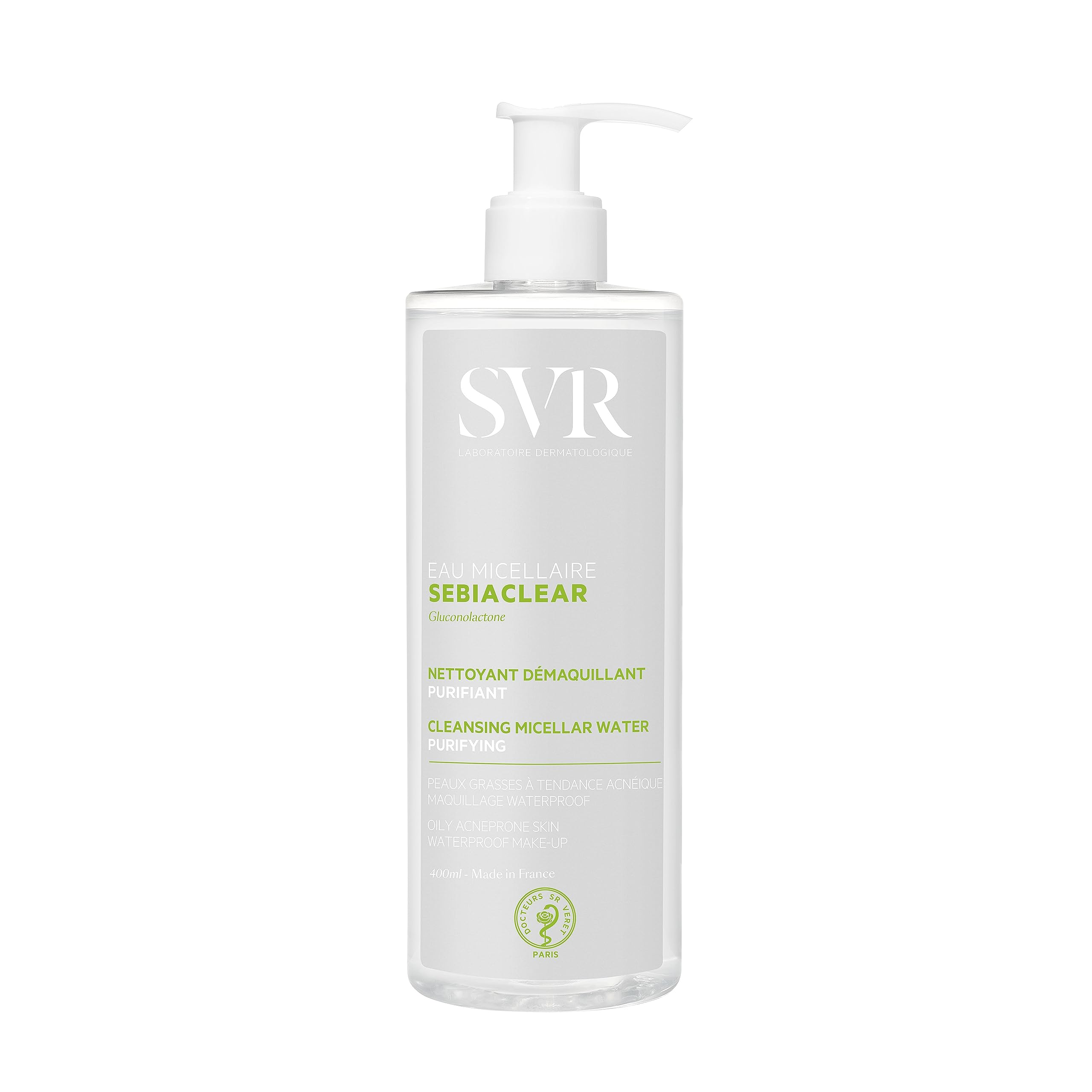SVR SEBIACLEAR Cleansing Micellar Water for Acne-Prone, Oily, Combination Skin. Mattifying, Purifying, Unclogging Make-Up Remover, even Waterproof, 400ml