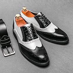 HuitJours Men Black White Oxford Gatsby Lace up