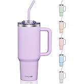 COKTIK 40 oz Tumbler With Handle and Straw, Insulated Tumbler With Leakproof Lids, Stainless Steel|BPA-Free, Cold for 24 H (Lavender)