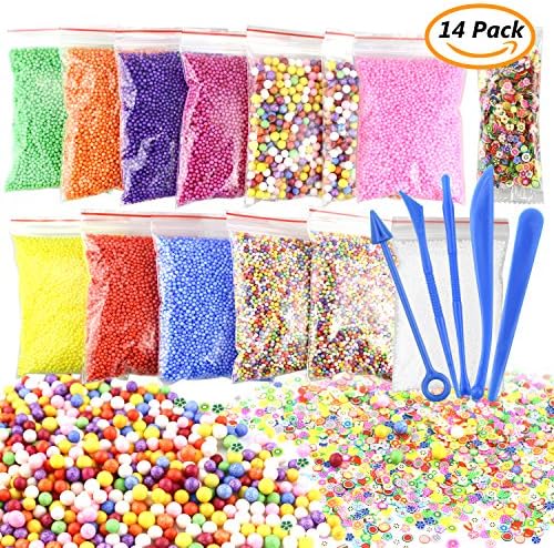 Foam Balls for Slime, ONME Foam Balls Styrofoam Balls Colorful Assorted Size (0.08-0.14Inch / 0.28-0.35Inch）Household School Arts Crafts Supplies Set for Slime - Assorted Colors - 14 Pack