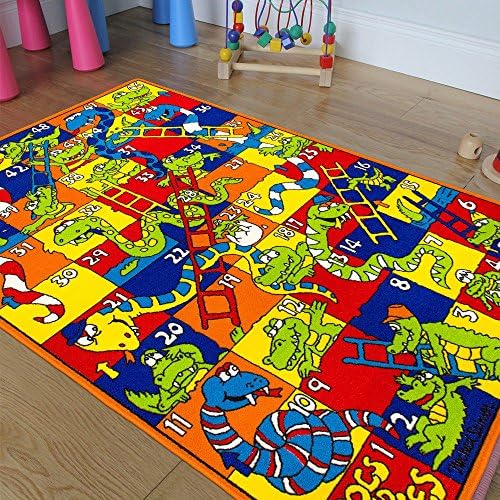 CR’S NUMBERS LADDERS KIDS EDUCATIONAL NON-SLIP/GEL BACK AREA RUG CARPET YELLOW, RED, BLUE, MULTI COLOR (CROCODILES and SNAKES) (8 Ft X 10 Ft)