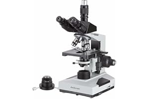 AmScope T490B-DK Compound Trinocular Microscope, WF10x and WF20x Eyepieces, 40X-2000X Magnification, Brightfield/Darkfield, H