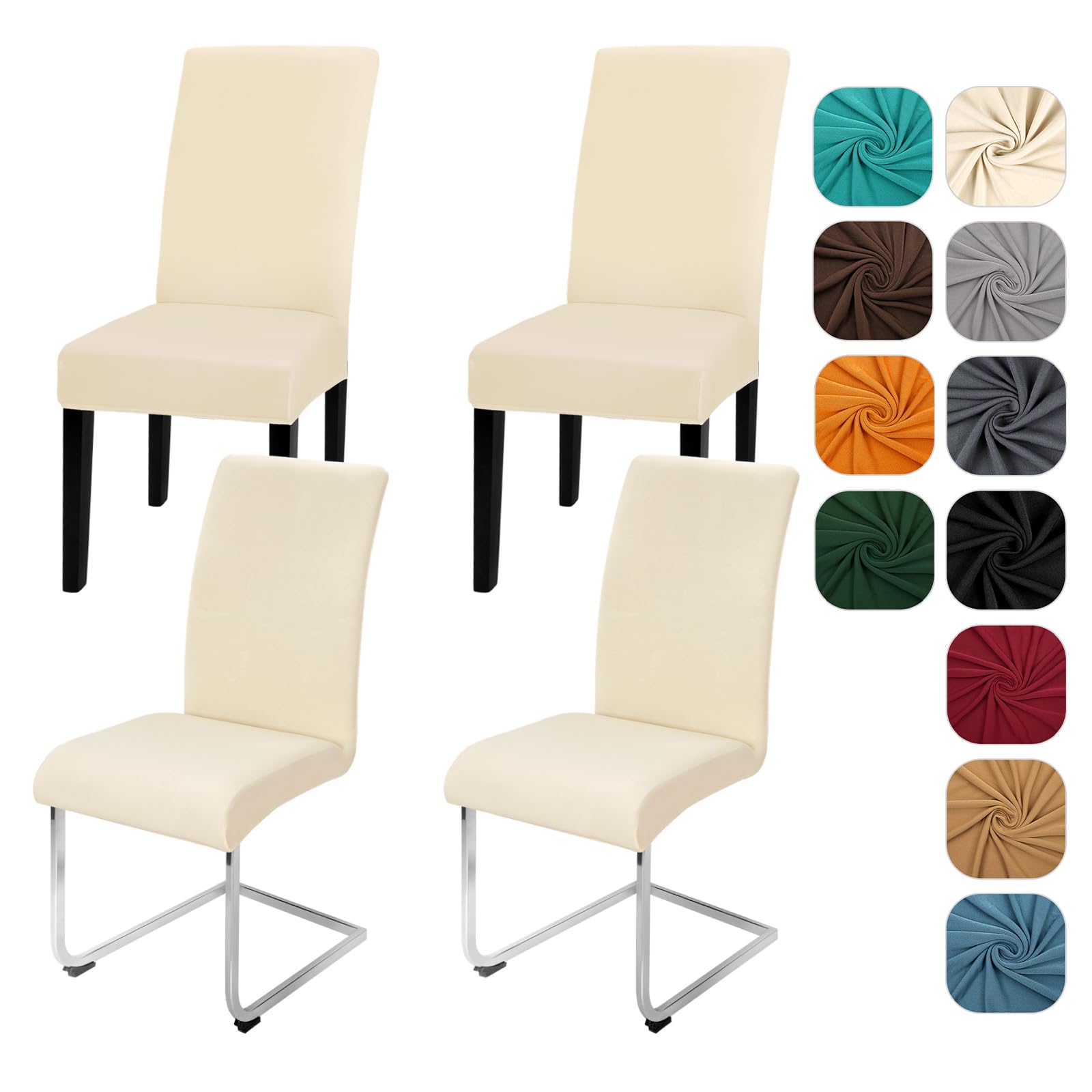 Yugarlibi Dining Chair Slipcovers Set of 4 Stretch Chair Covers Swing Chair Elastic Removable Dining Room Chair Covers Reusable Washable Chair Protector for Hotel Banquet Ceremony (Beige, 4 pcs)