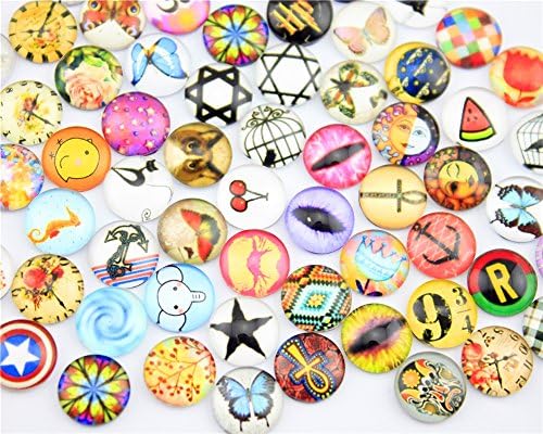 NEWME 300Pcs 12mm Round Flat Back Random Mix Styles Photo Glass Dome Cabochons for DIY Jewelry Making (Mix)