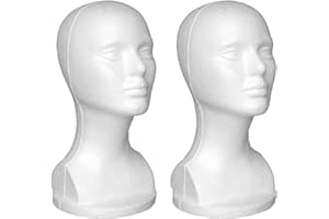 FOGCROLL 12" Styrofoam Wig Head - Foam Mannequin Wig Stand and Holder - Style, Model And Display Hair, Hats and Hairpieces - For Home, Salon and Travel,White Pack of 2