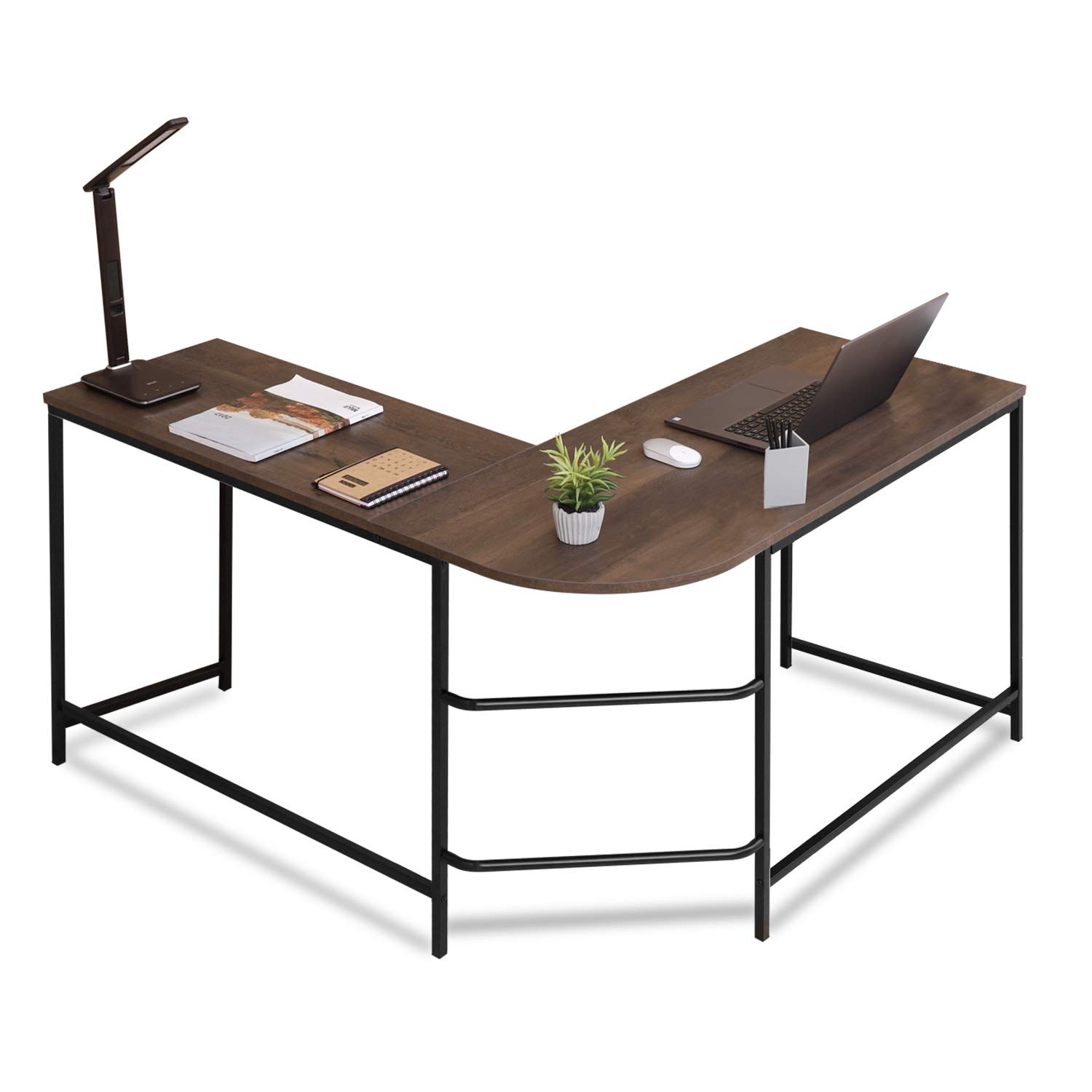 Sekey Home L-Shaped Computer Corner Desk, Writing Workstation, Gaming Desk with Shelf for Home Office, Easy to Assemble, Smoky Oak