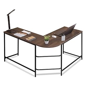 Sekey Home L-Shaped Computer Corner Desk, Writing Workstation, Gaming Desk with Shelf for Home Office, Easy to Assemble, Smoky Oak