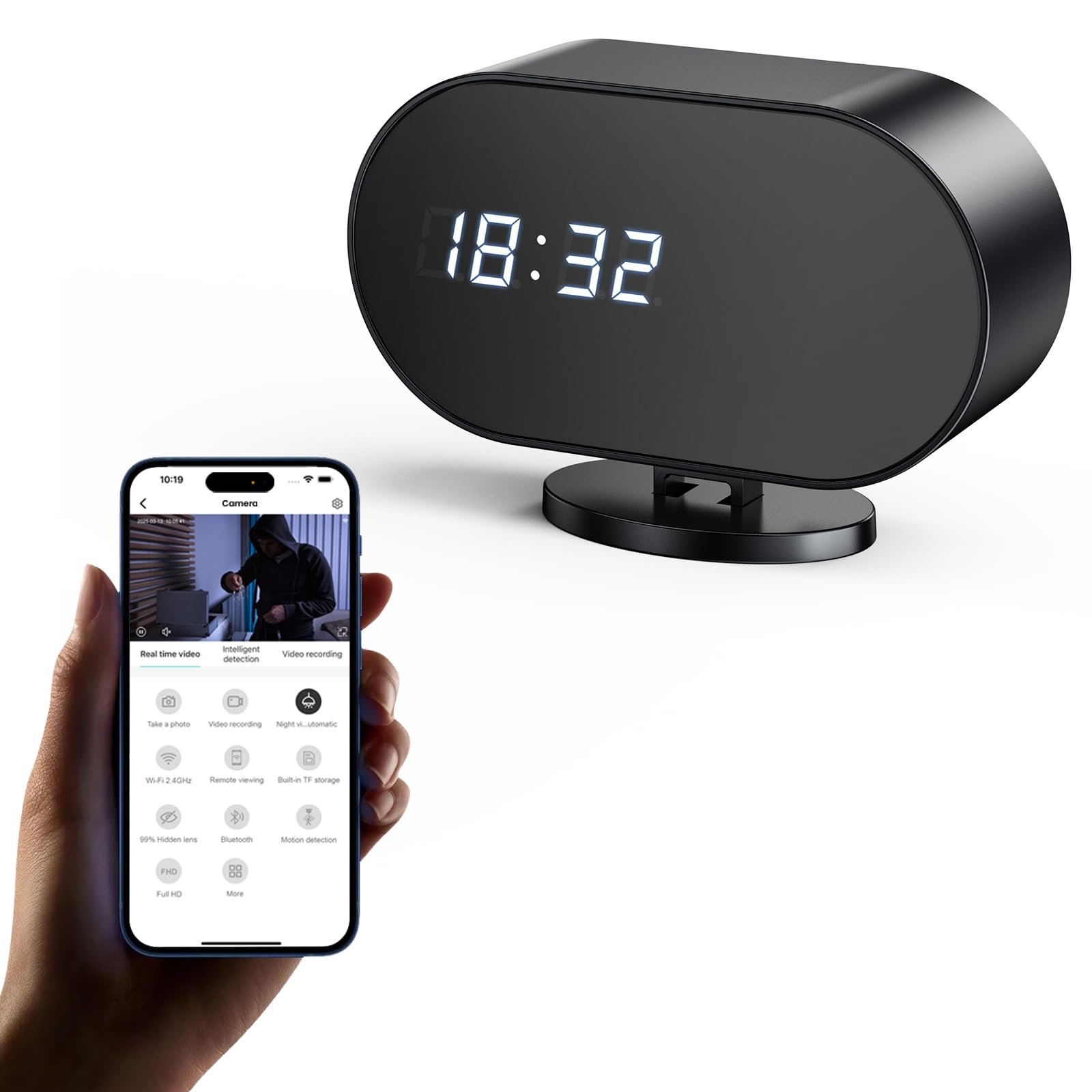Photo 1 of ApaxvyMati Hidden Camera Clock with 2 MP IR Night Vision WiFi 2000 mAh Motion Detection Spy Camera Portable for Home, Office