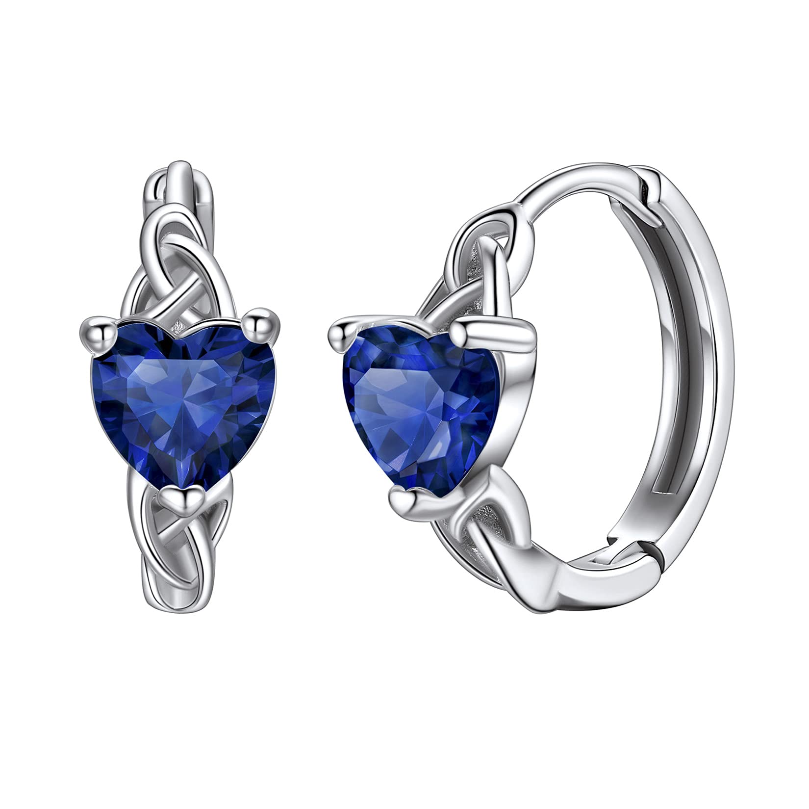 Sterling Silver Earrings Hoops Sapphire Jewellery for Women Heart Earrings Sparkly Earrings September Birthstone Earrings Huggies