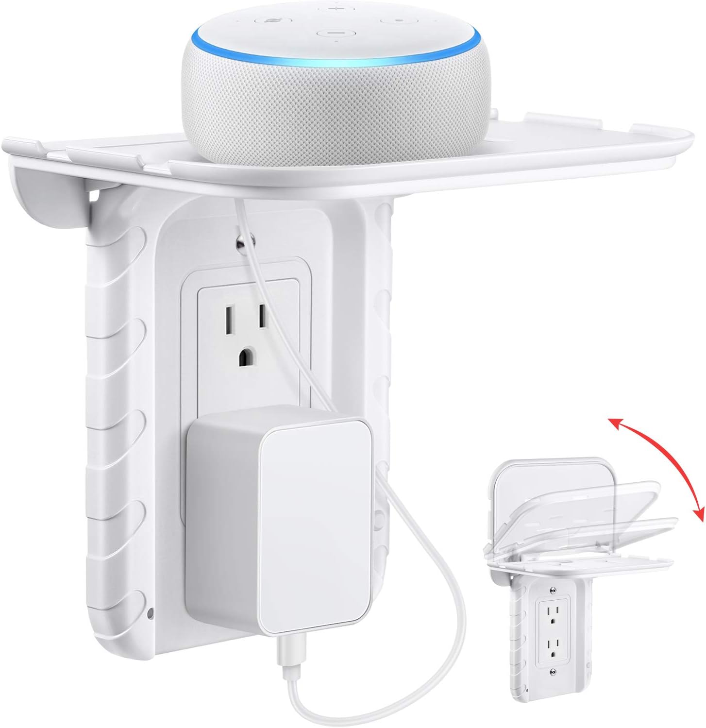 Maxdot Foldable Outlet Shelf, Phone Stand Holder, Built in Cable Channel for Hidden Cord and Extra Custom Short Cord (Decor Outlet)