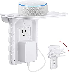 Maxdot Foldable Outlet Shelf, Phone Stand Holder, Built in Cable Channel for Hidden Cord and Extra Custom Short Cord (Decor Outlet)
