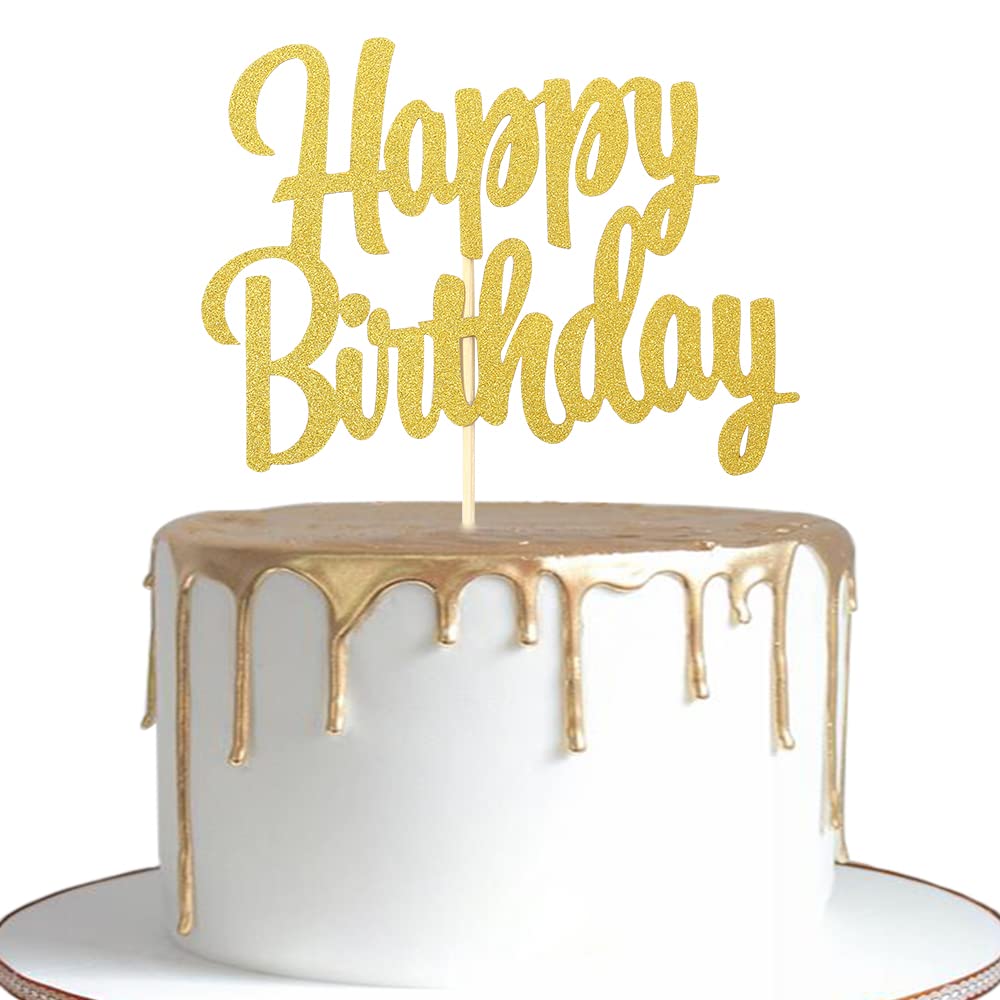 Happy Birthday Cake Topper Decoration - Gold Glitter Birthday Cake Topper Decoration Supplies， Photo Booth Props (Happy Birthday Cake Topper Decoration)