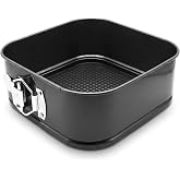 Lawnrden Square Cake Tin, Non Stick Carbon Steel Square Springform Baking Pan with Removable Bottom for Cakes, 18cm